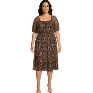 Terra & Sky Women's Plus Size Smocked Mesh Dress Brush Marks Brown Latte Size 4X